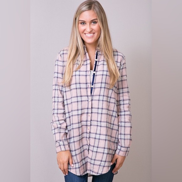 Johnny Was Collection Imogen Smock Shirt Pink & Blue Plaid Size Med RETAIL $240 - Picture 4 of 11